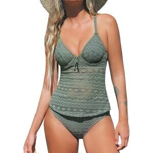 CUPSHE Women's Tankini Sets Two Piece Swimsuits V Neck Adjustable
